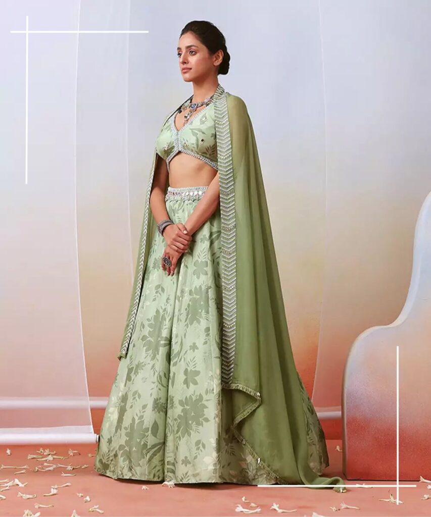 Modern dupatta drapes lehenga