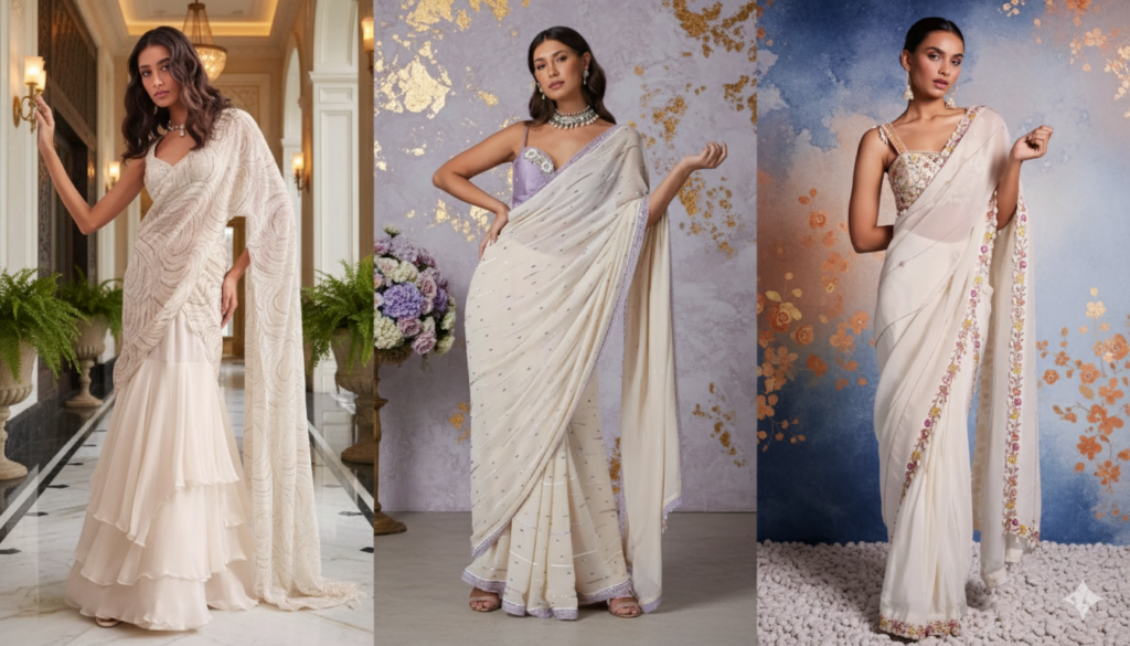 white saree looks