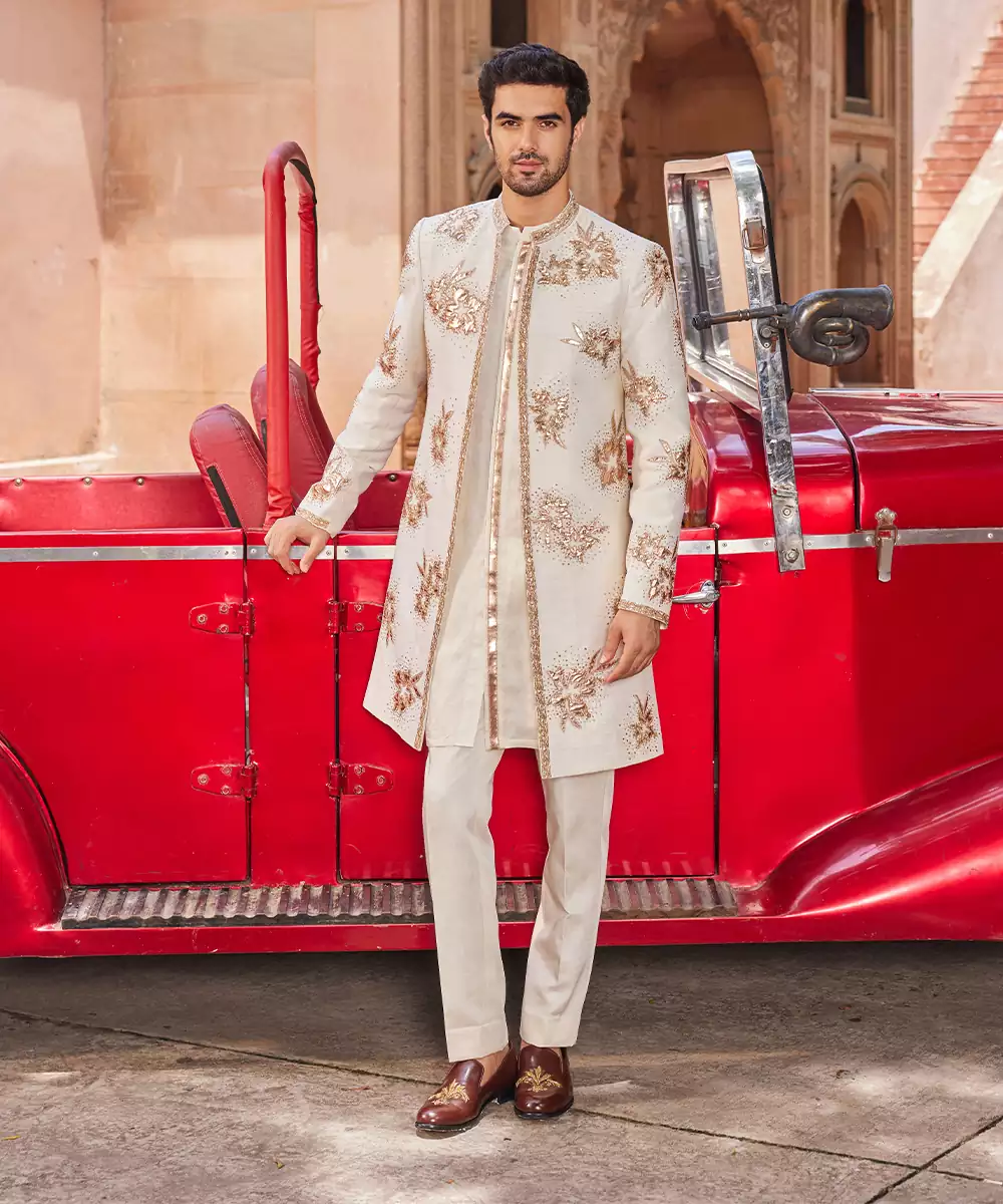 ivory sherwani wedding look